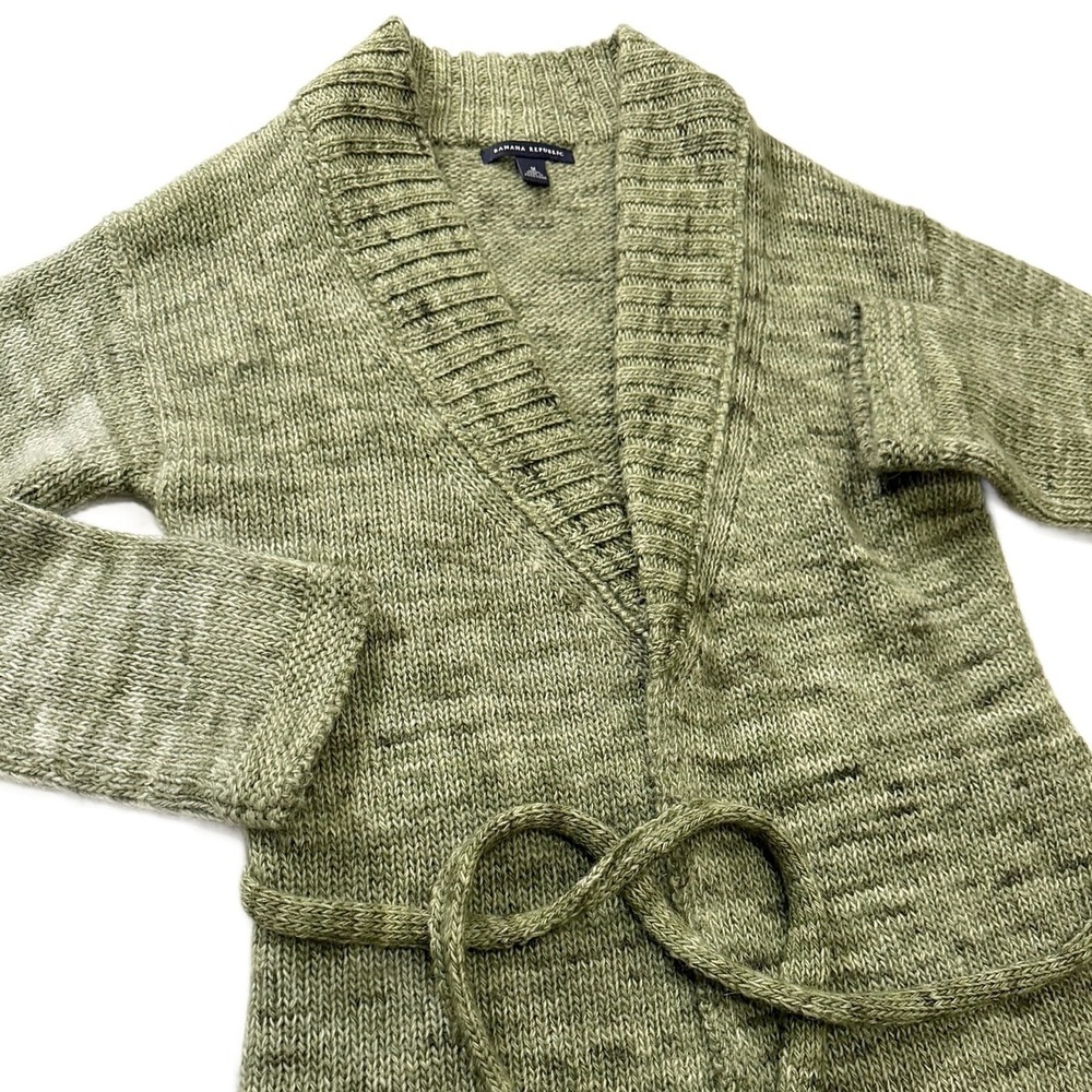 Banana Republic Green Marled Knit Shawl Collar Belted Wrap Cardigan Sweater M